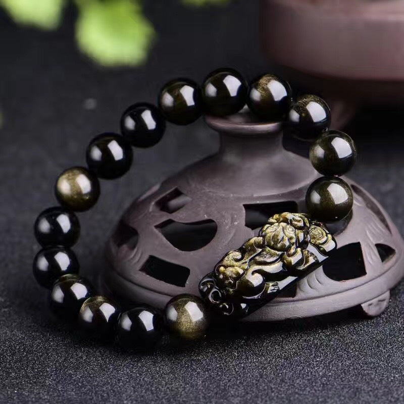 Grounded Protection-Golden Sheen Obsidian Pixiu Bracelet