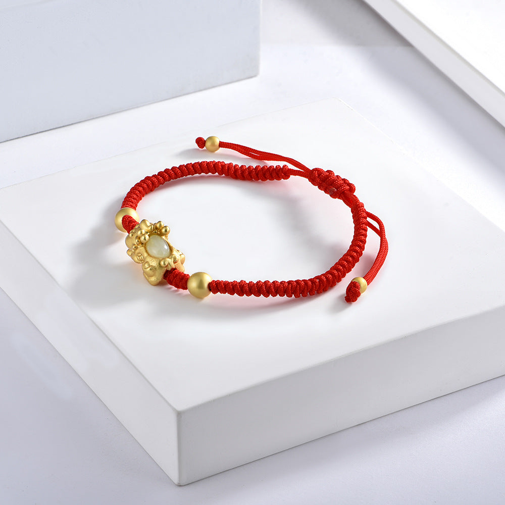 Pixiu Nephrite Jade Red Cord Bracelet-Good Fortune Ahead