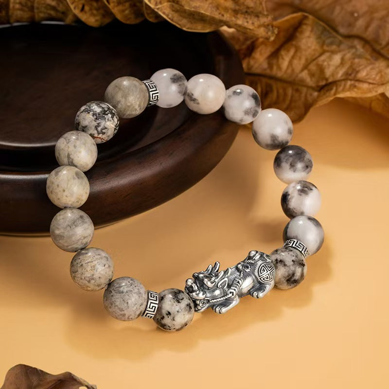 Silver Dragon White Turquoise Bracelet-Attract Luck