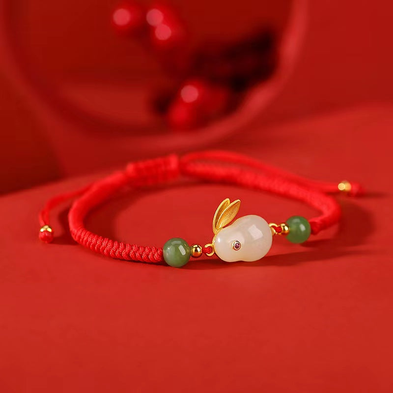 Green Jade Rabbit Red String Bracelet