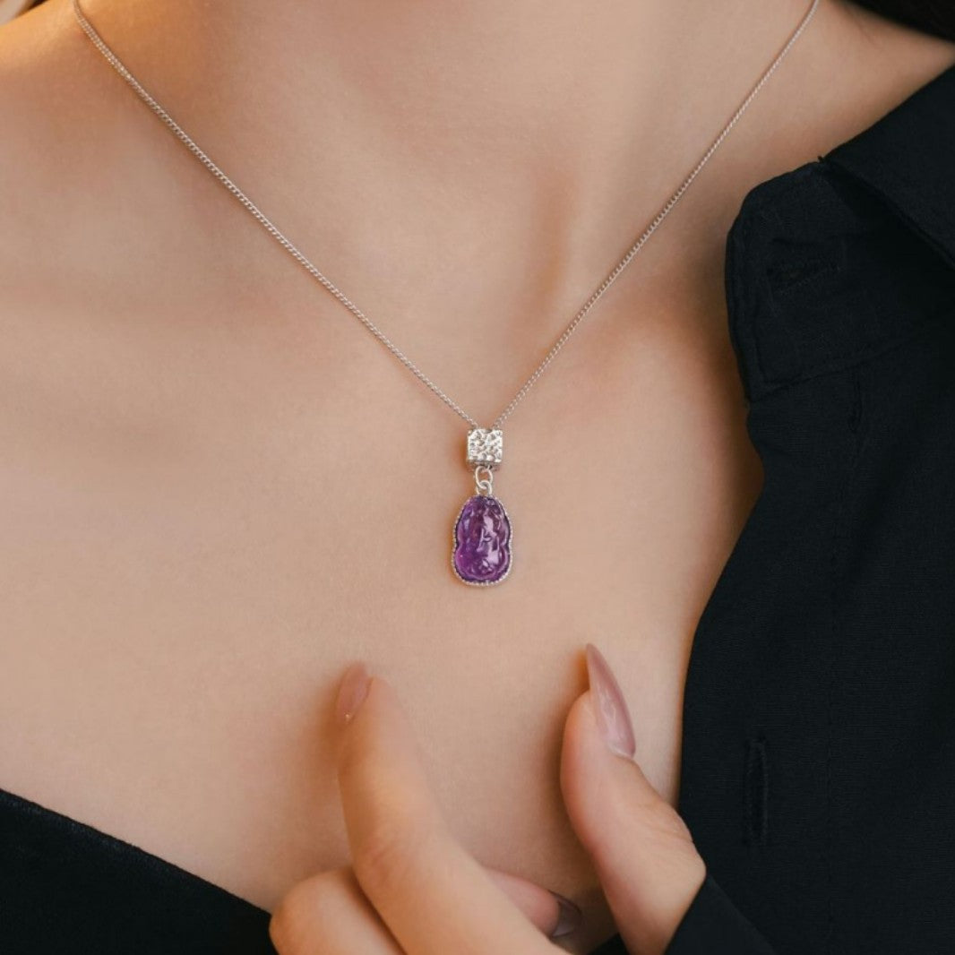 Carved in Violet-Pixiu Amethyst Necklace