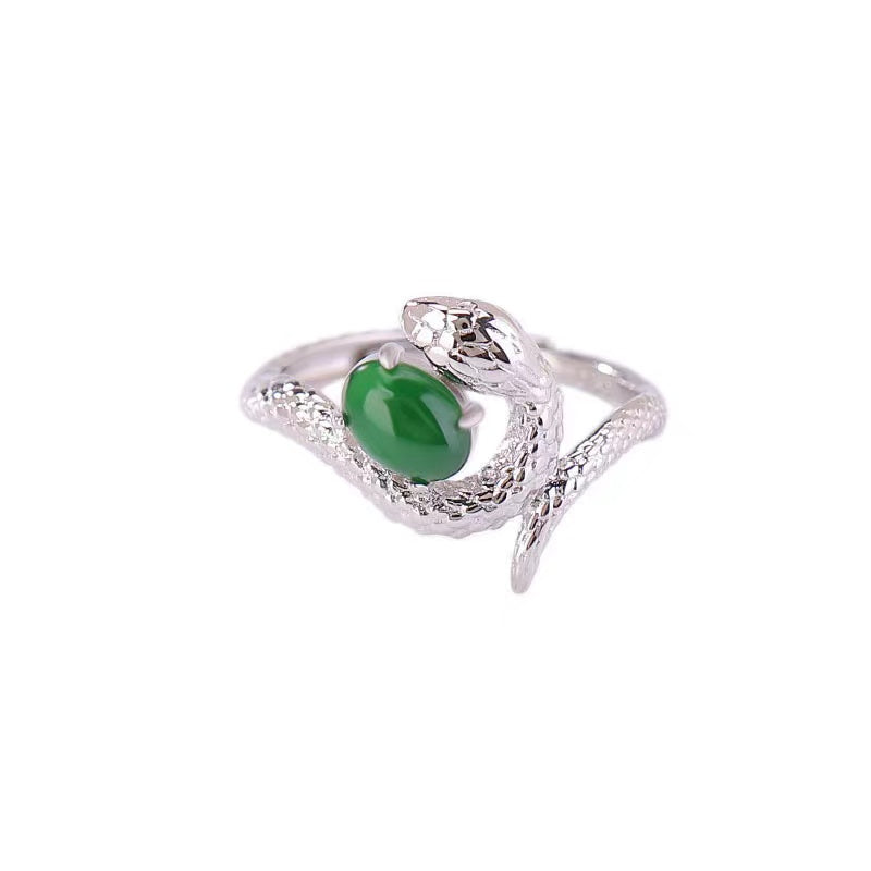 2025 Snake Year Green Jade Silver Ring-Wisdom and Intuition