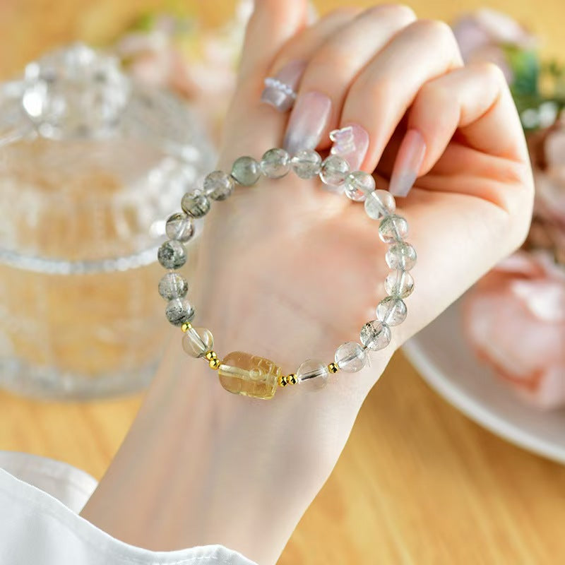 Natural Citrine Pixiu & Green Phantom Quartz Beaded Bracelet