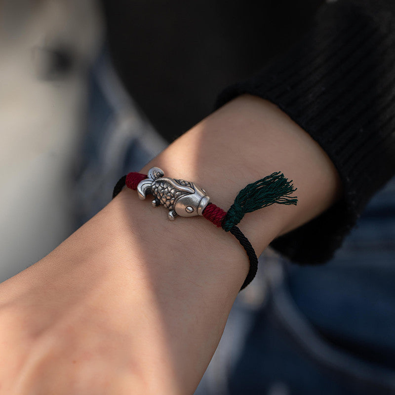 Silver Koi Woven Cord Bracelet – Luck, Perseverance & Smooth Success