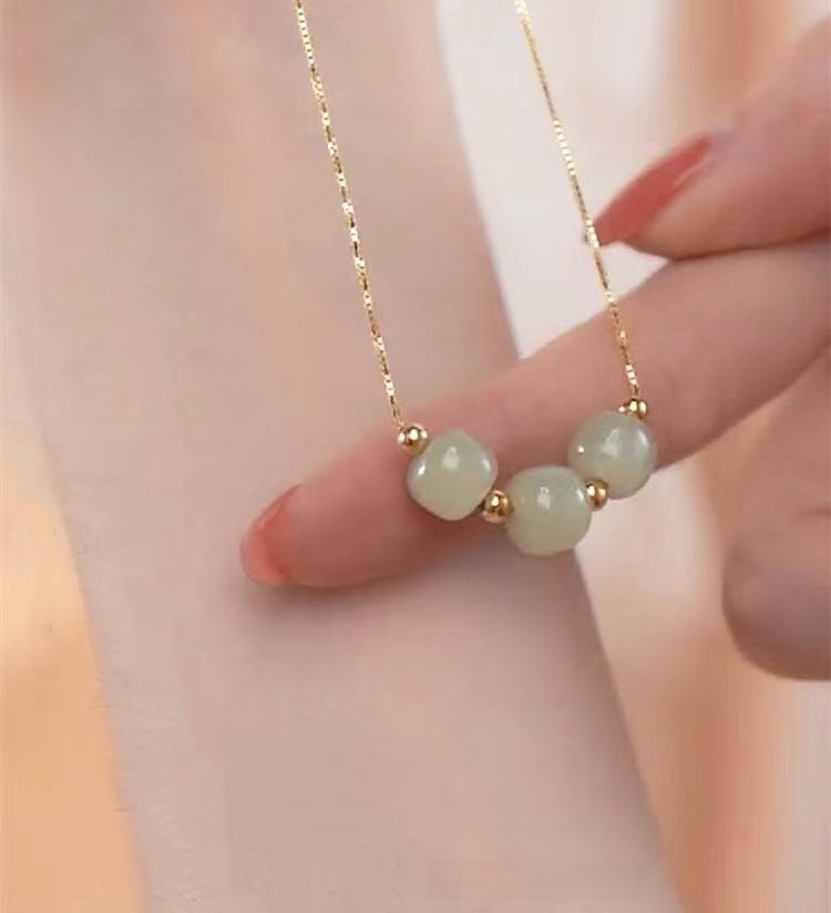 Quiet Abundance-Nephrite Jade Three-Stone Necklace