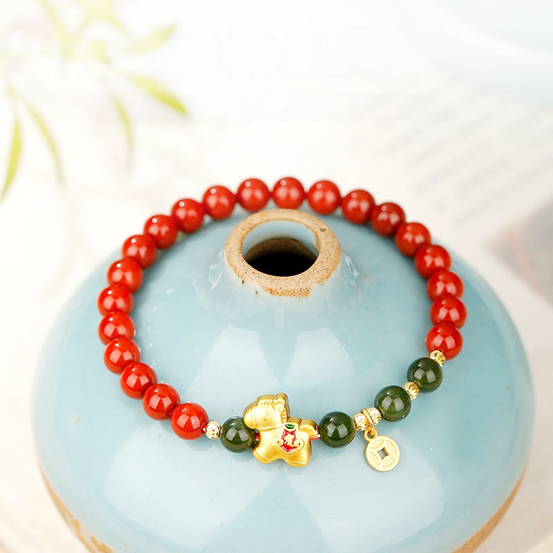 Sterling Silver Lucky Horse Agate Bracelet-Courage in Motion