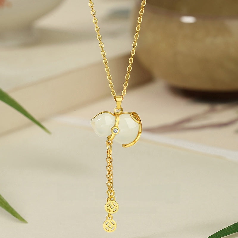 Fortune and Harmony-Gourd Jade & Chalcedony Sterling Silver Necklace
