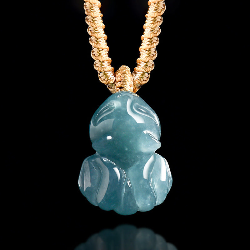 Natural Blue Jadeite Nine-Tailed Fox Pendant – A Jade Ice Variety Carving