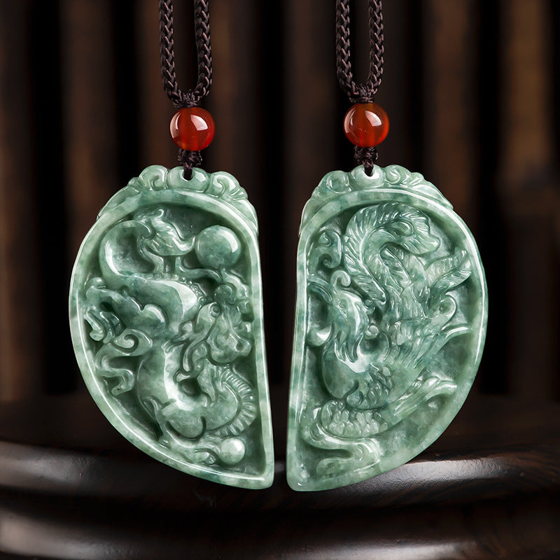 Dragon Phoenix Couple Pendant-Grade A Natural Jade