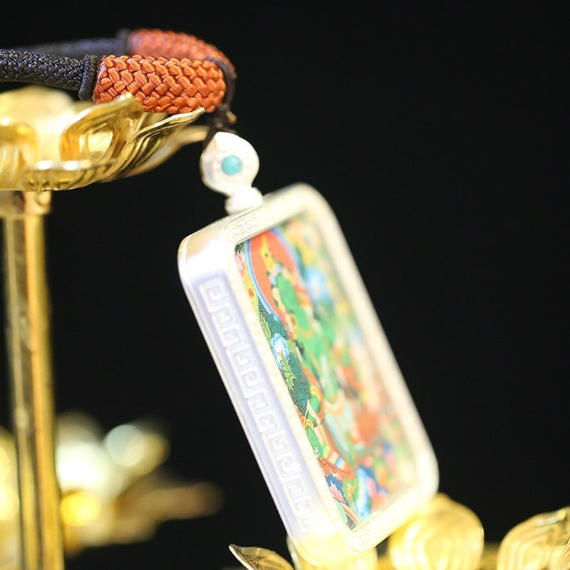 Green Tara Thangka Ghau Pendant Necklace-Quiet Compassion