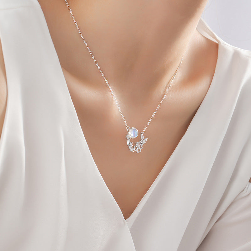 Butterfly & Clover Sterling Silver Necklace-Happiness in Finding You
