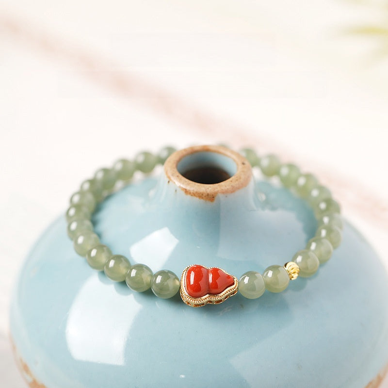 Red Agate Gourd Hetian Jade Bracelet-Gentle Momentum