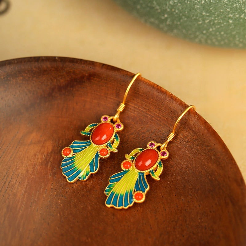 Koi Fish Red Agate Enamel Earrings-A Prosperous Path