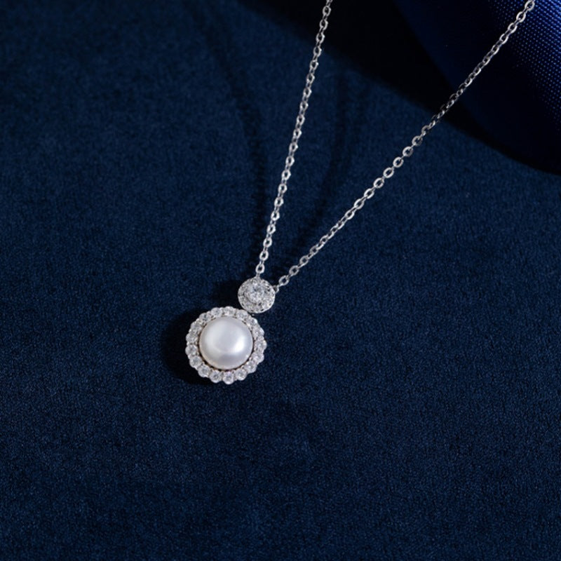 Halo Freshwater Pearl Sterling Silver Pendant Necklace-Luminous Grace