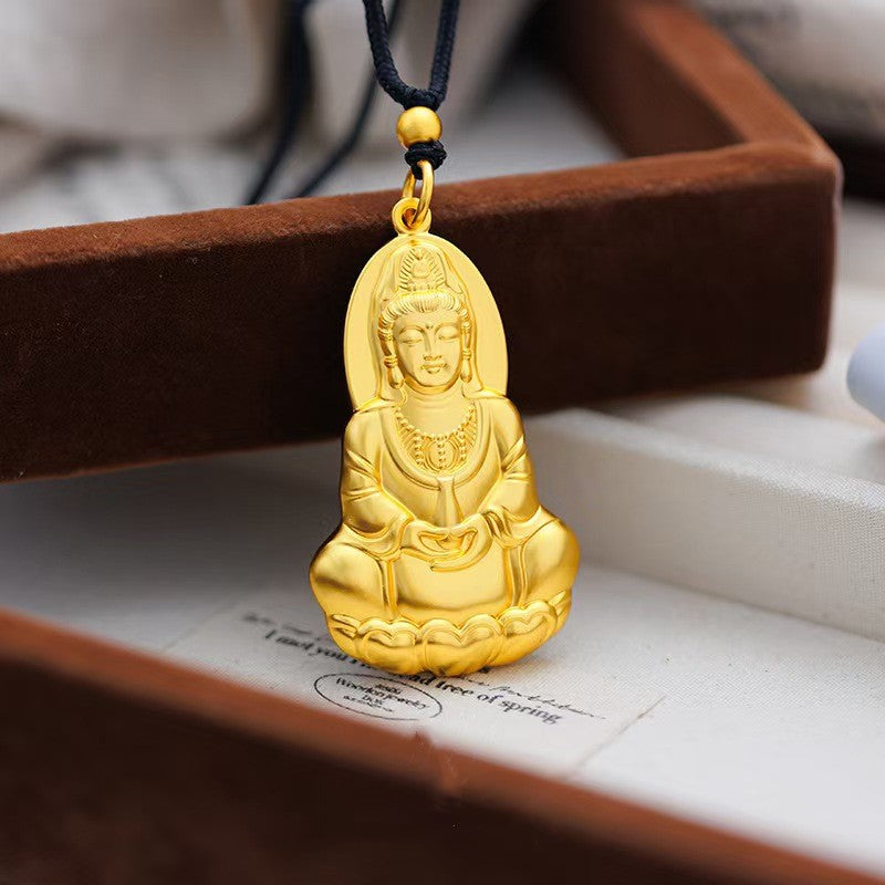 Golden Guanyin Bodhisattva Pendant Necklace – Symbol of Compassion and Protection