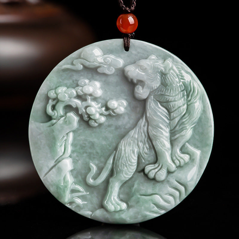 Fengshui Tiger Anhänger – Naturweiße Jade – Jade der Güteklasse A