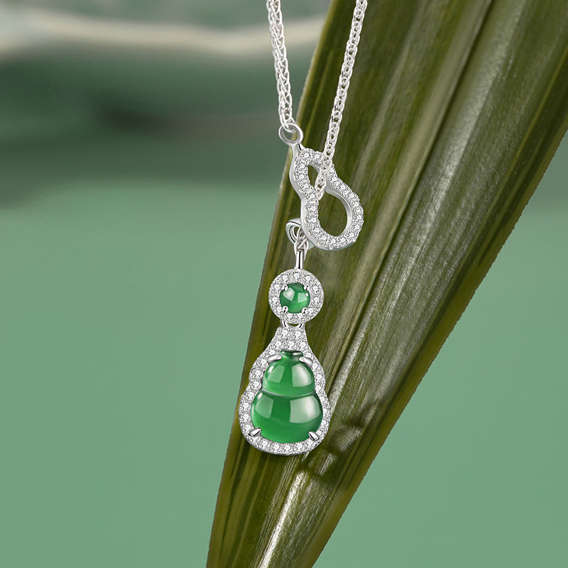 Gourd Jadeite Sterling Silver Necklace-Fortune & Prosperity