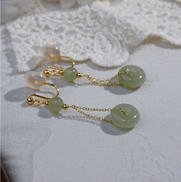 Nephrite Jade Peace Knot Drop Earrings-Timeless Serenity