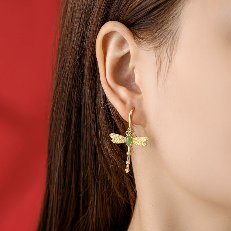 Dragonfly Turquoise & Red Agate Drop Earrings-Grace in Flight