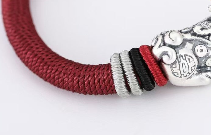 999 Silver Pixiu Handmade Rope Magnetic Clasp Bracelet-Attract Wealth