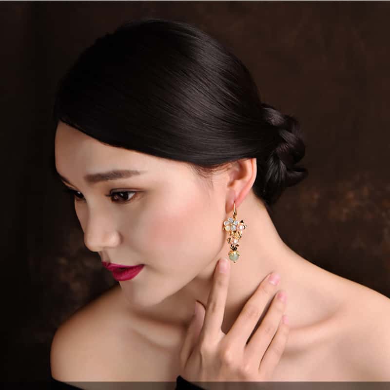 Fortune & Luck Pearl Green Jade Lucky Earring