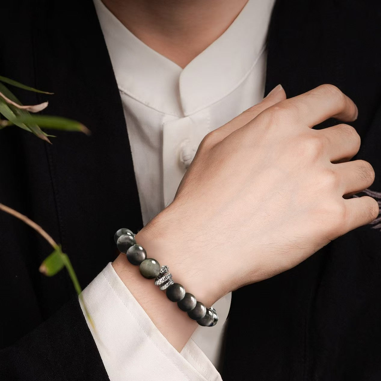 Power Dragon Black Obsidian Men Bracelet-Attract Luck