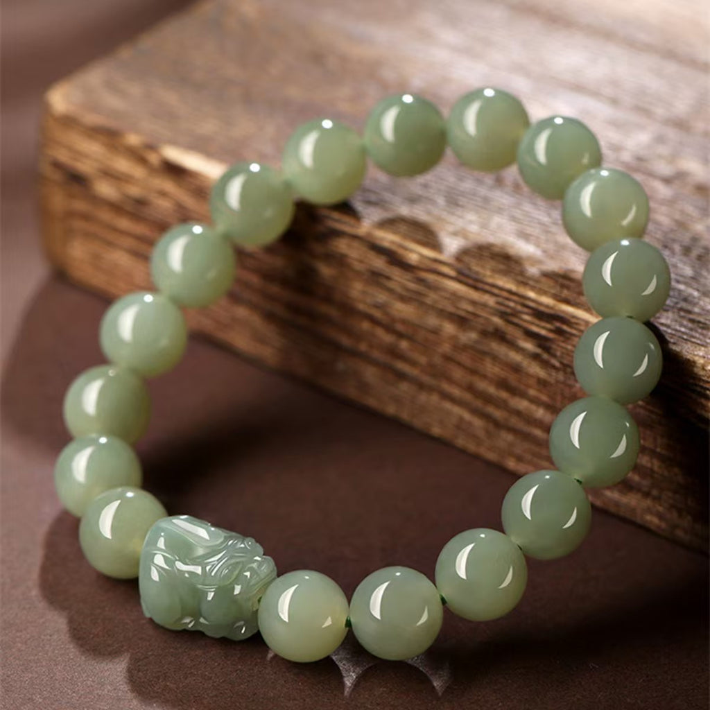 Natural Hetian Jade Pixiu Fortune Bead Bracelet-Attract Wealth