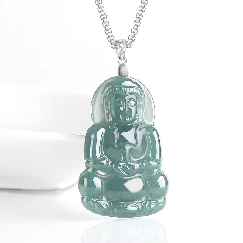 Guan Yin Avalokiteshvara Hand Carved Jade Pendant Necklace