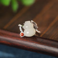 Nephrite Jade Gourd Bamboo 925 Sterling Silver Ring-Quiet Protection