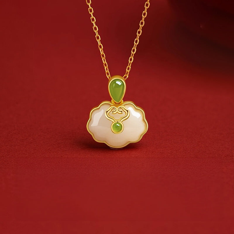 Quiet Harmony-Auspicious Cloud Nephrite Jade Peace Lock Necklace