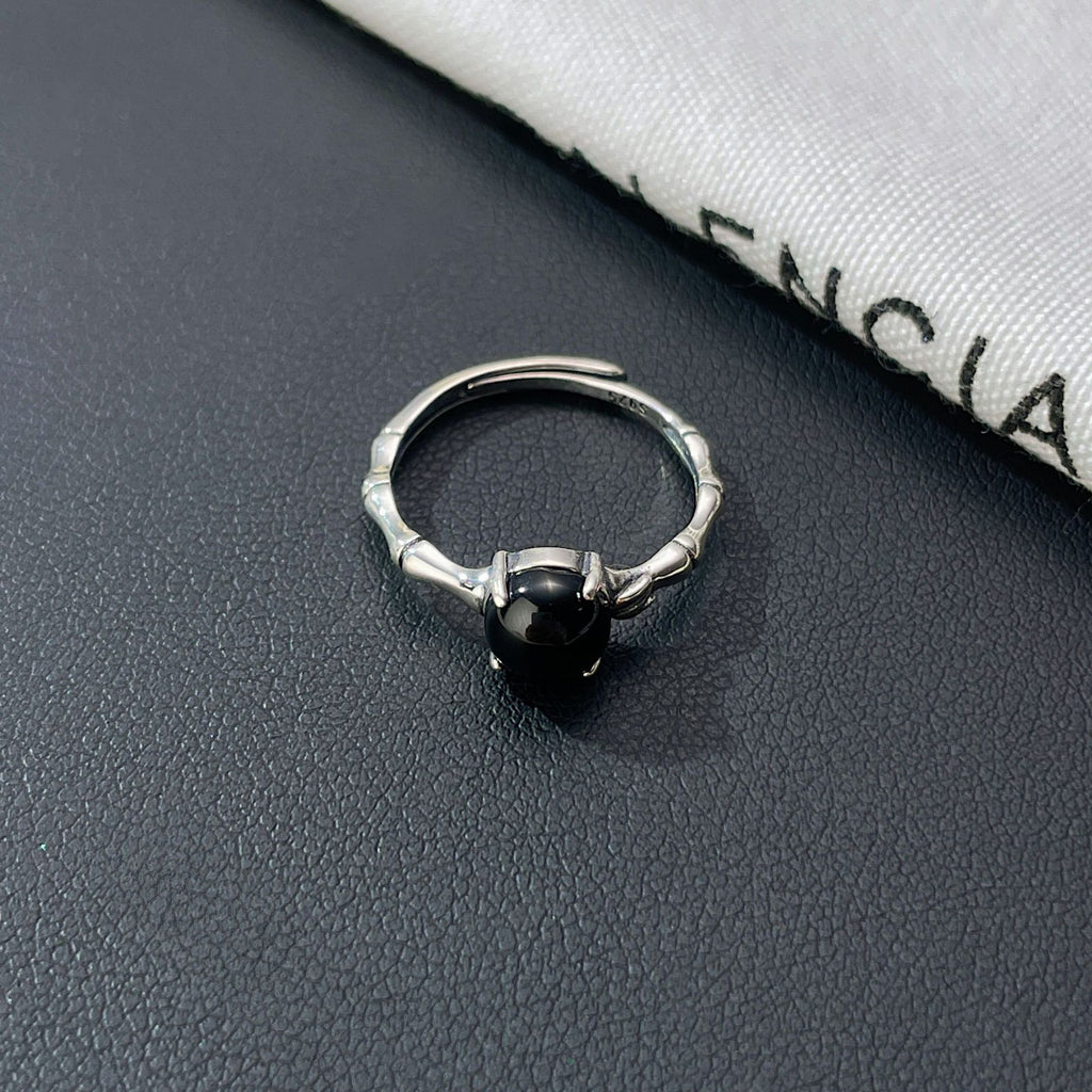 Quiet Confidence-Bamboo Black Agate Silver Ring