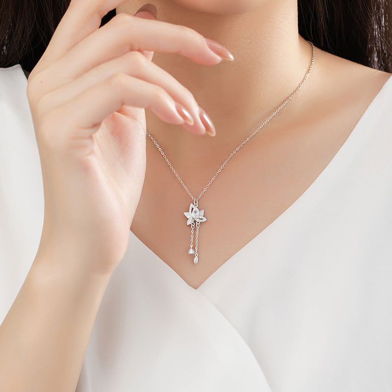 Lotus Sterling Silver Tassel Necklace-Purity in Bloom