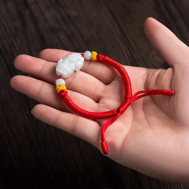 Pixiu Jade Beads Red String Bracelet-Proection and Wealth