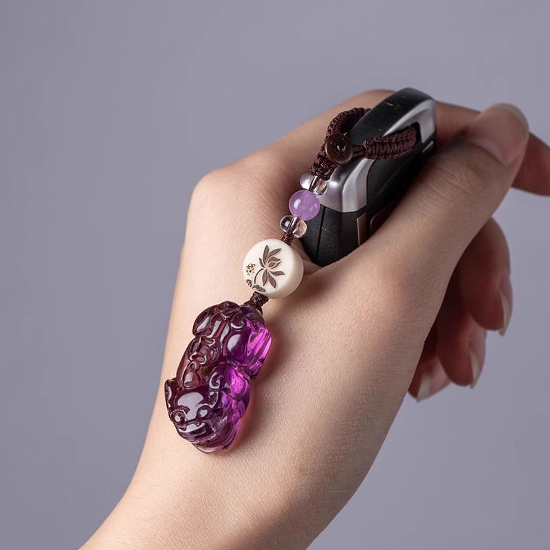 Protective Blessing Amethyst Pixiu Keychain & Phone Charm