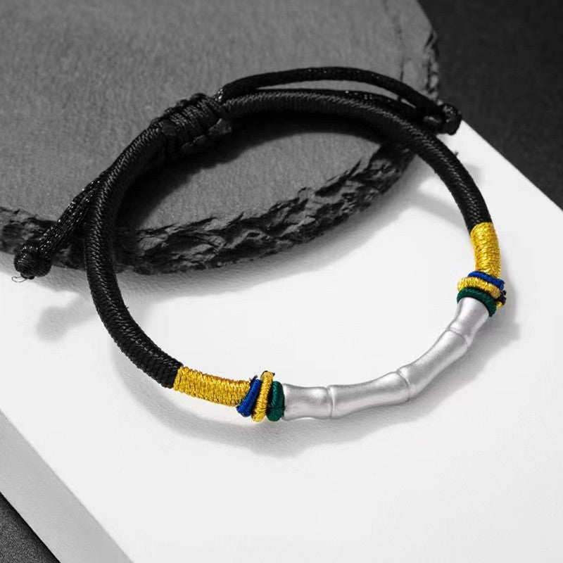 Men`s Silver Bamboo Handmade Rope Bracelet-Attract Luck