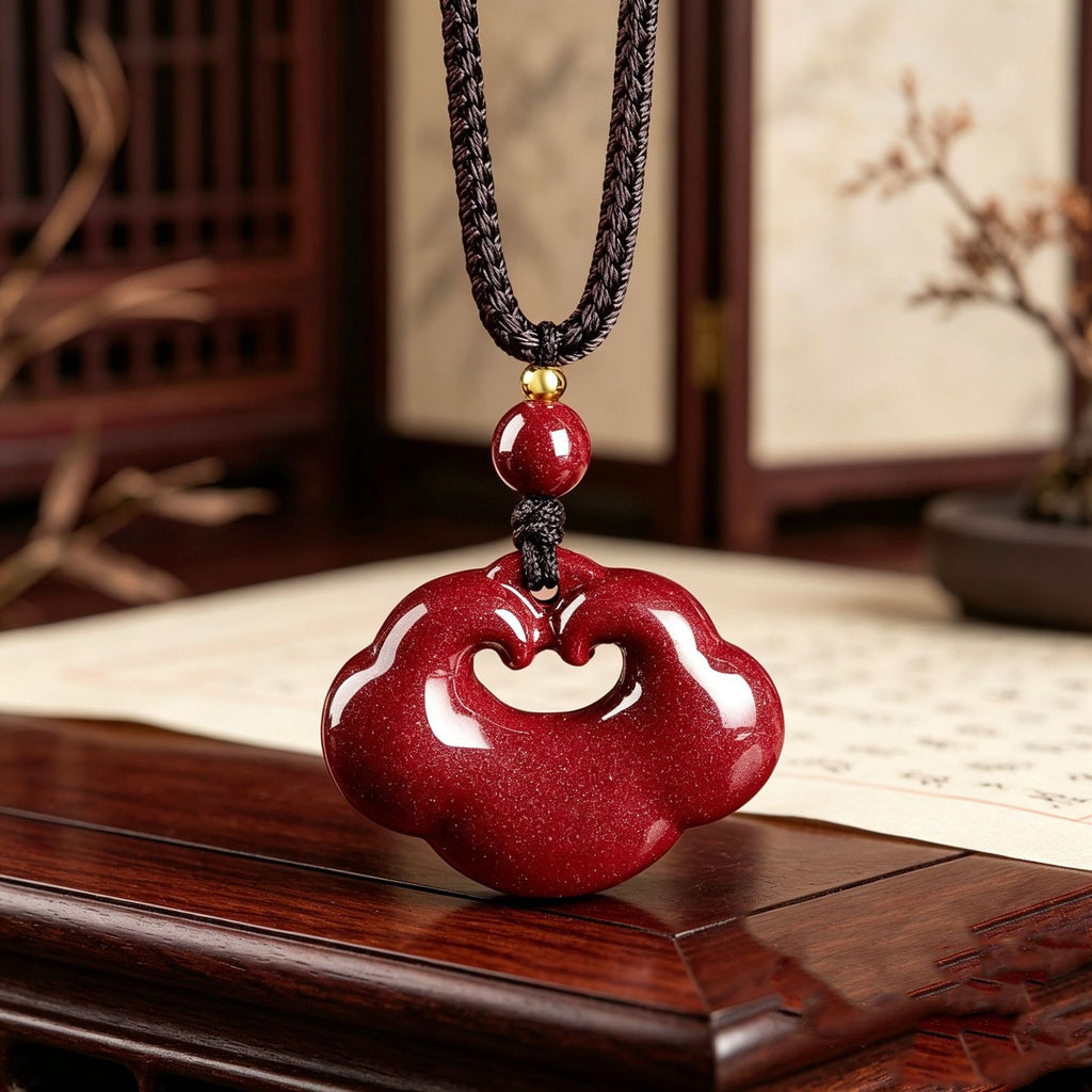 Red Cinnabar Ruyi Peace Lock Pendant Necklace-Peace Held Close
