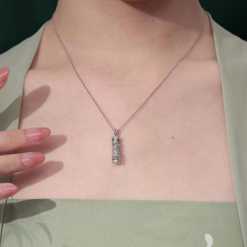 Ancient Craftsmanship Jade Dragon Pillar Necklace Pendant -Fortune Prosperity