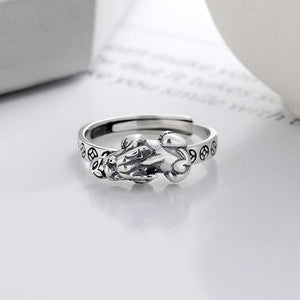 Wealth Coin Pixiu Handmade Carved Silver Ring-Attract Luck