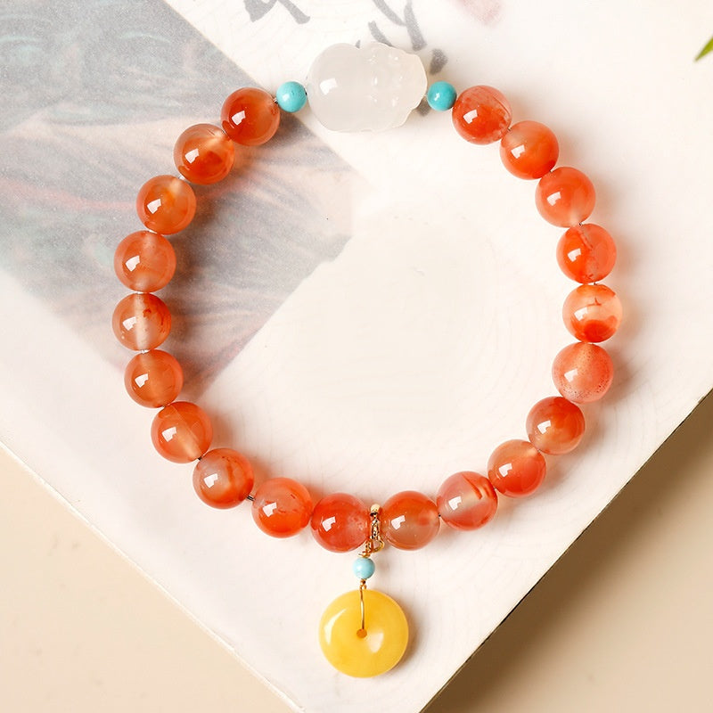 Prosperity in Motion-White Agate Pixiu Beaded Bracelet
