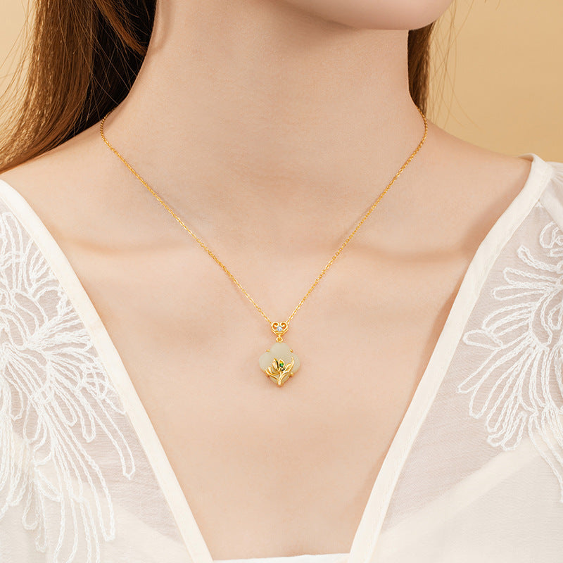 Orchid Nephrite Jade Necklace-Peace and Happiness