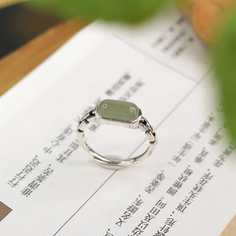 Fu Jade Silver Ring-Prosperity