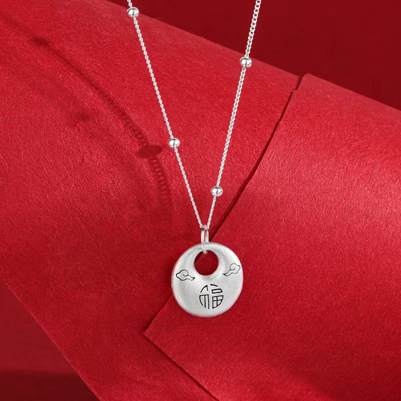 The Circular Blessing 'Fu' Silver Necklace-Lucky and Prosperity