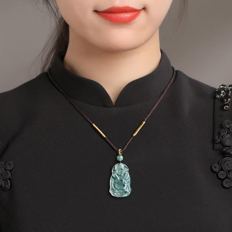 Caishen Ice Jade Pendant-Attract Luck
