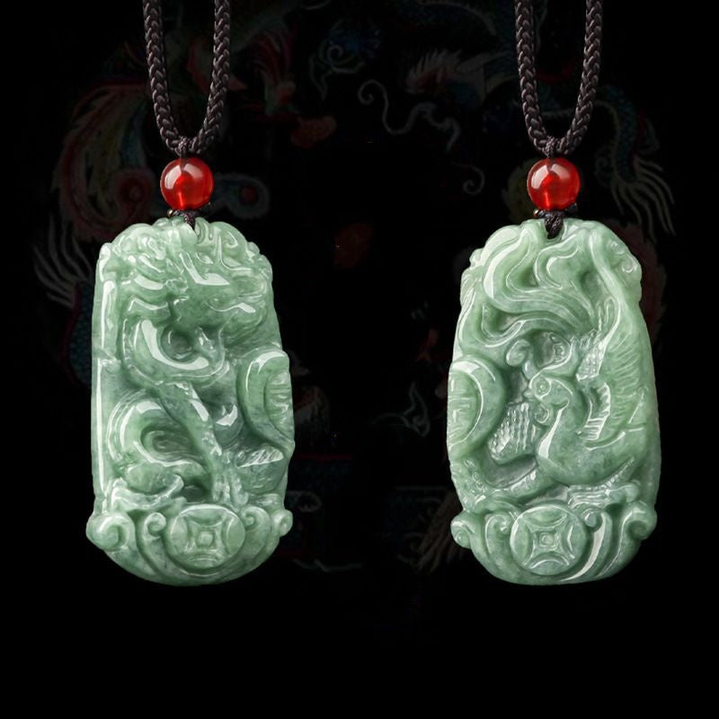 Dragon & Phoenix Couple Jade Pendant Set-Love, Harmony & Lasting Blessings