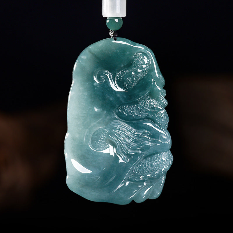 The Sovereign’s Shield: Ice-Blue Water Jadeite Dragon Pendant