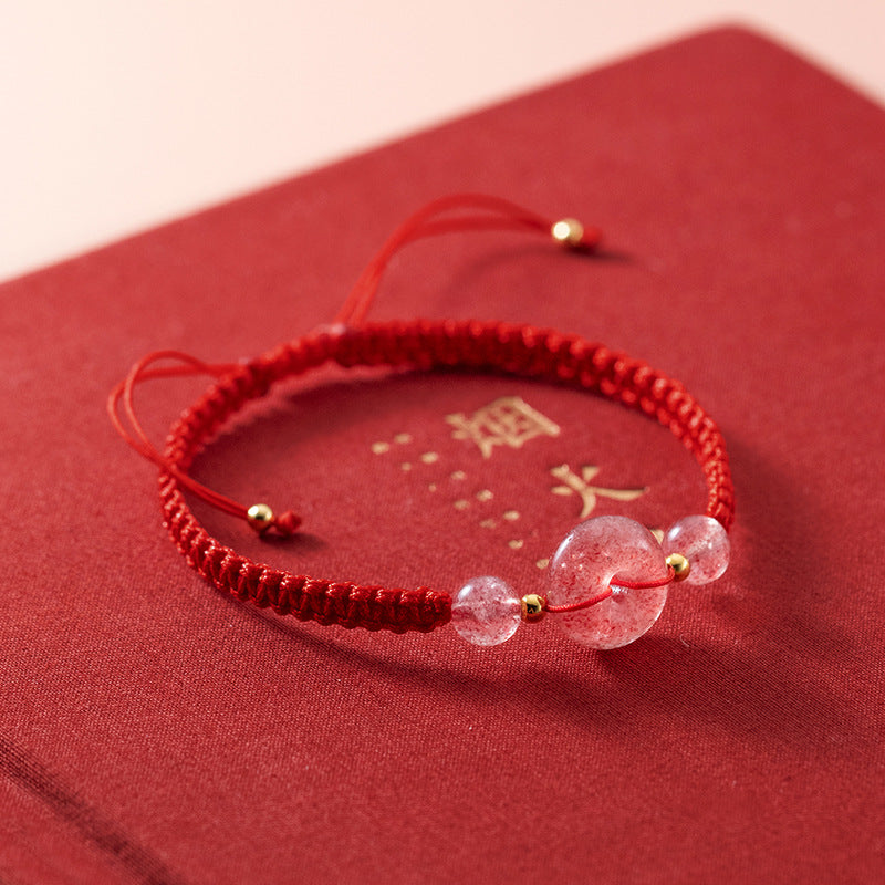 Peaceful Grace-Strawberry Quartz Ping An Kou Red String Bracelet