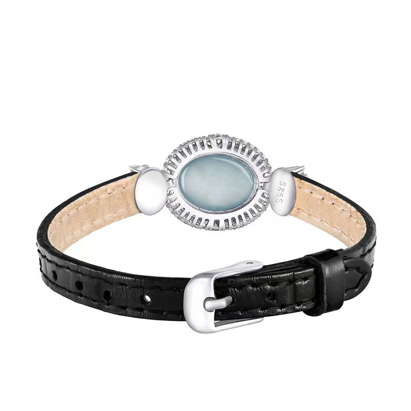 Luxury Blue Ice Jade Bracelet with Leather Strap -Attract Luck