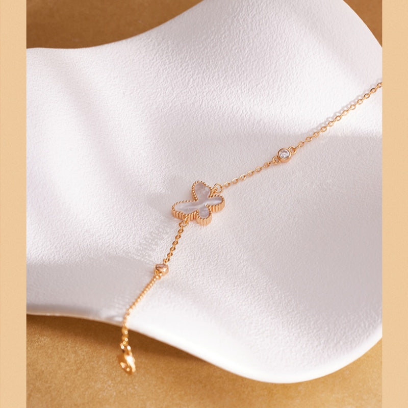 Mother-of-Pearl Butterfly S925 Silver Bracelet-Lightness in Motion