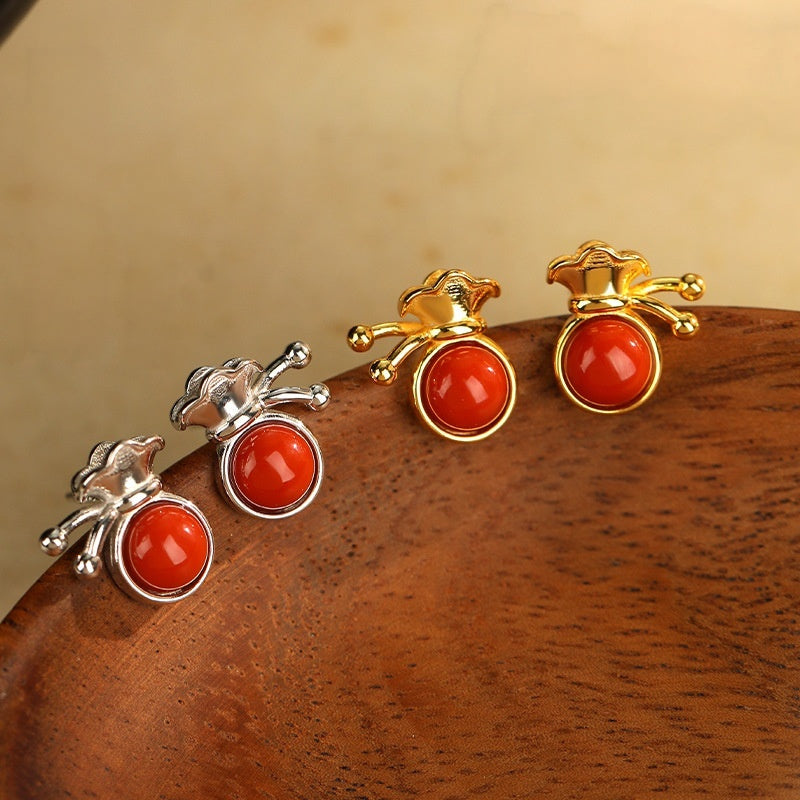 Fortune Bag Red Agate Stud Earrings-Little Wishes to Keep