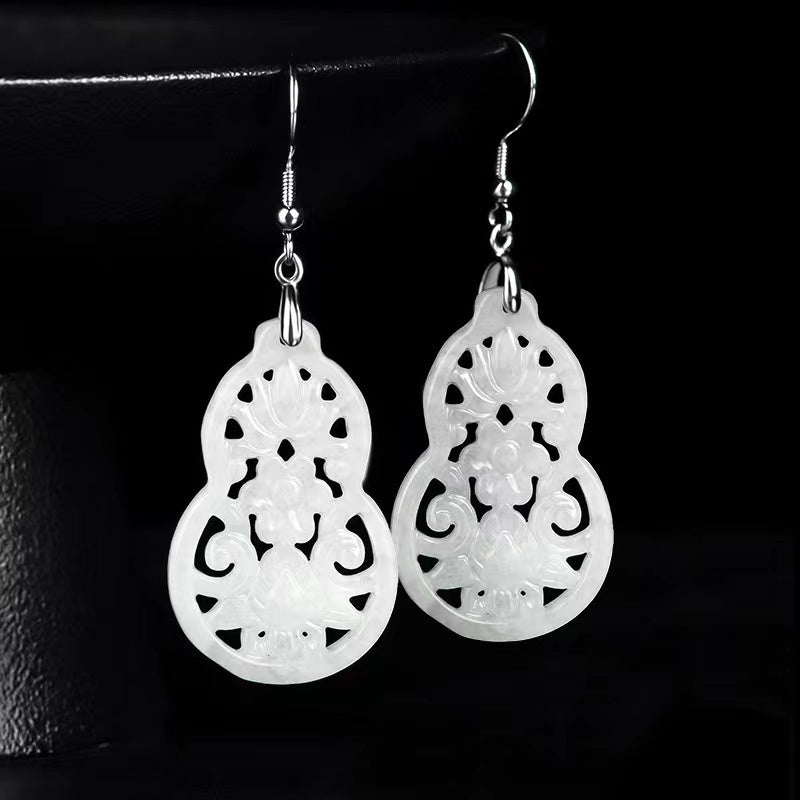Wulu White Jadeite Wealth Earrings-Inner Peace